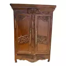 Antique French Oak Wood Normandy Wedding Armoire/Wardrobe