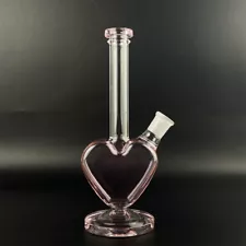 Pink 9" Glass Heart Bong Fashion For Smoking Water Pipe Tobacco Bubbler