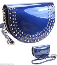 Small Handbag Purse Cobalt Faux Leather Half Round Style Clearance Sale