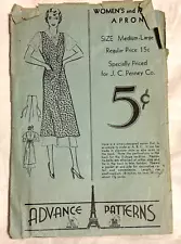 30s Vintage ADVANCED PATTERNS sewing LONG SMOCK APRON factory cut M L B40 42