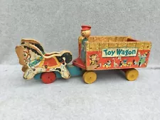 Fisher Price Wagon Horse Cart #131 Vintage 18"x5x8 Wood Complete Old Farm Toy