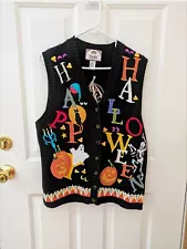 Tiara Embroidered Vintage Halloween Sweater Vest Large