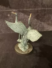 Verdigris Patina CRANES Sculpture on Granite Base 12" Tall Excellent Condition