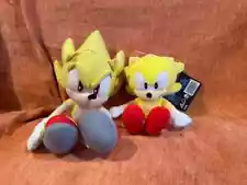 CLASSIC + MODERN Super Sonic Plushies, Tomy and Great Eastern, RARE, USED/DAMAGE