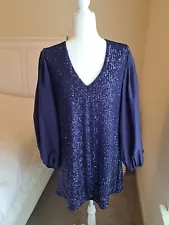 LDT Gisselle DRESS size 14 Navy Sequin Ballon Sleeves ECU