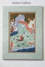 Rare 16th c Persian miniature painting of Bahram hunting from prominent estate