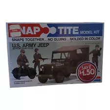 VTG Monogram Snap Tite US Army Jeep With Motorcycle & Figures Model Kit #1007