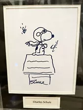 CHARLES SCHULZ SIGNED LARGE ORIGINAL FRAMED DRAWING OF SNOOPY~W. LOA.COA CERT.