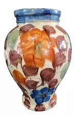 Vintage X Large Vase 14” Earthern Clay Oaxaca Drip Glaze Ware Mexico Floral Read