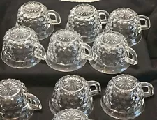 Vtg. Fostoria American Set Of 10 Clear Loop Handle Flared Rim Tea or Punch Cups