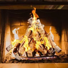 26.8" Large Gas Fireplace Logs, Ceramic White Birch Wood Logs for Indoor 6 Pcs