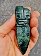 Pre Columbian Life & Death Jade Pendant Aztec Maya Olmec style green Stone Skull