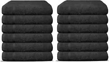 BLACK SALON TOWEL 16 x 27 INCHES LARGE GYM SPA HAND TOWELS 100% COTTON