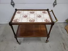 VINTAGE TILE AND WOOD TEA/SERVING CART ON WHEELS, AS IS OR FOR RESTORATION