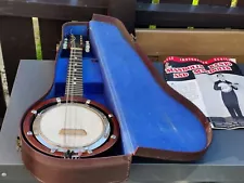 Antique Eight String Mandolin Banjo in Original Case with Key.