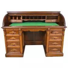 Antique Victorian Walnut Roll Top Desk #22029