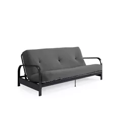 DHP Brax Black Metal Arm Full Size Futon Frame with 6" Gray Futon Mattress