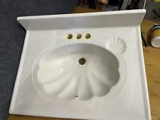 Gray Seashell Bathroom Vanity Sink Top Vintage Original Soap Dish 25” X 15” Used