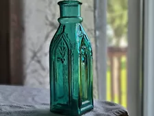 Antique Original Near Attic Open Pontil Teal Green Cathedral Pickle Bottle Jar