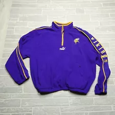 VINTAGE Puma Minnesota Vikings Purple Fleece 1/4 Zip Pullover Jacket Adult Large