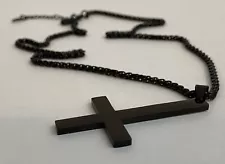 ProSteel Inverted Cross Necklace Pendant Black Plated Satanic Jewelry Unisex