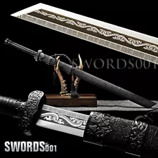 Sharp Chinese Dao Carbon Steel Engraved Blade Dragon Pattern PU leather Scabbard