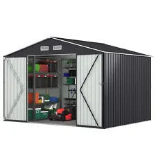 10'x8' Outdoor Storage Shed Metal Garden Tool Shed w/Lockable Doors for Backyard