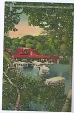 Boats Leaving Docks at FL's World Famed Silver Springs, Linen Postcard