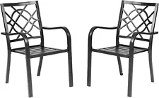 300lbs Patio Chairs Set of 2, Metal Frame, Stackable, Black Wrought Iron