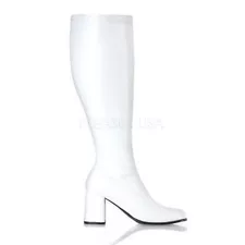 White Stretch Knee High Dallas Cowboy Cheerleader Boots Wide Calf Gogo-300WC