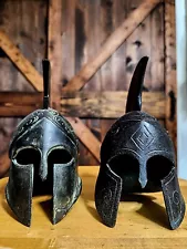 TWO! Ancient Greek Spartan Helmet Real Bronze Metal Art Sculpture Handmade HEAVY