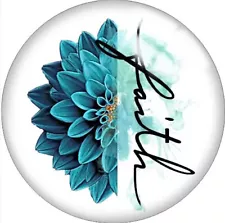 Teal Blue Faith Flower Glass 20mm Snap Charm For Ginger Snaps Magnolia Vine