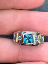 9ct gold silver blue topaz ring 925