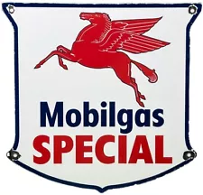 VINTAGE MOBILGAS GASOLINE PORCELAIN SIGN GAS STATION PEGASUS PUMP PLATE MOBIL