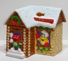 New ListingM&M's Bakery Ceramic Cookie Jar Vintage 2003 Galerie Log Cabin Christmas Winter