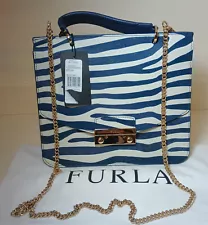 Furla Julia leather bag with zebra print & gold chain, Summer Sale