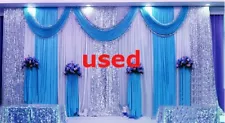 Used! Blue Wedding Stage Backdrop Party Drapes with Swag Silk Fabric Curtain