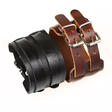 Men's Punk Wide Genuine Leather Belt Wristband Bangle Cuff Bracelet Adjustable