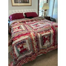 Pottery Barn Christmas Log Cabin Patchwork Quilt King Cottagecore Grandmacore