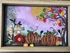 Paper Quilling Wall Art with Frame Handmade Fall Pumpkins Hanging