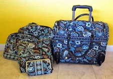 VERA BRADLEY 6 Piece Travel Set with Java Blue Paisley 17” Rolling Tote Carry On