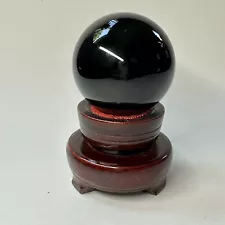 Black Obsidian Crystal Ball Sphere with Wood Stand 