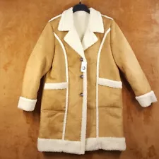 MARINE LAYER Womens Coat XL Tan Sherpa Mid Length PENNY LANE Shearling $228