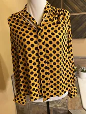 Worthington Womens Long Sleeve Shirt Top Blouse Yellow And Polka Dots Small