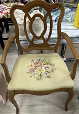 Antique Back Arm Chair with Needlepoint Seat