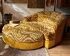 Mid-Century Milo Baughman Style Lounge Chair & Ottoman With Jack Lenor Larsen Fa