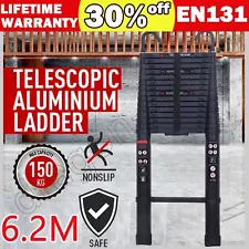 6.2M Telescopic Ladder Aluminium Black Max Load 150kg for Indoor DIY + Hook