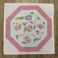 HANDPAINTED NEEDLEPOINT Octagonal Floral Rug (23)