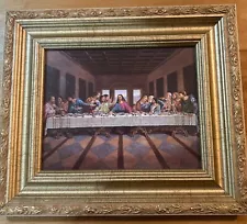 THE LAST SUPPER Painting Ornate Gold Framed 15x12 Picture Clear Glass 8x10 Nice