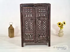 Hand Carved BERBER Wood CLOSET - OLD Moroccan Chest - Rustic Brown Furniture